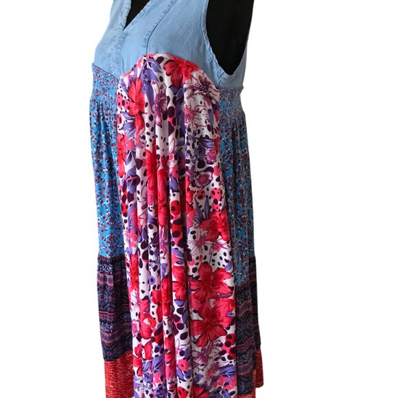 Boho Hippie Silky Sundress, Size S - M: Handmade Upcycled Patchwork Midi Dress - Picture 8 of 12